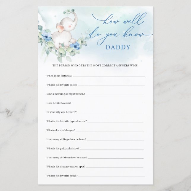 Baby Boy Elephant Comment Bien Connaissez-Vous Pap (Devant)