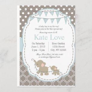 Baby Boy Elephant - Invitation Baby shower