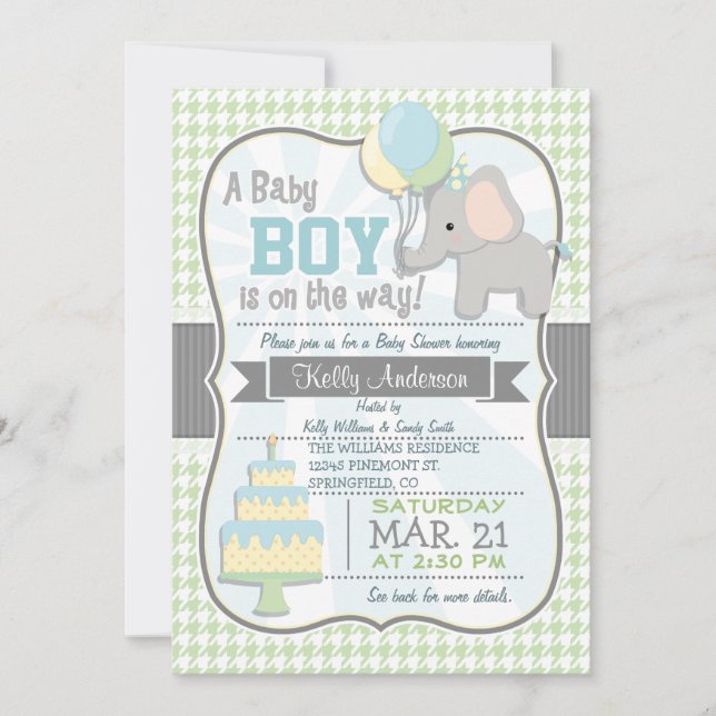 Baby Boy Elephant, Pastel Baby shower Invitation (Devant)