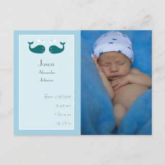 Baby Boy Faire-part de naissance Carte postale ave