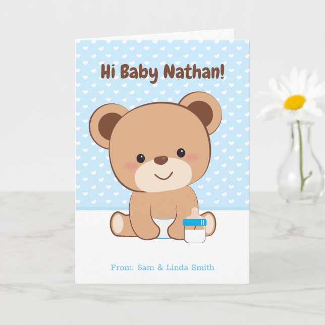 Baby Boy Félicitations Carte avec Bear Bébé (Petite plante)