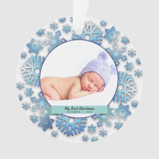 Baby Boy First Christmas Photo Snowflakes (devant)