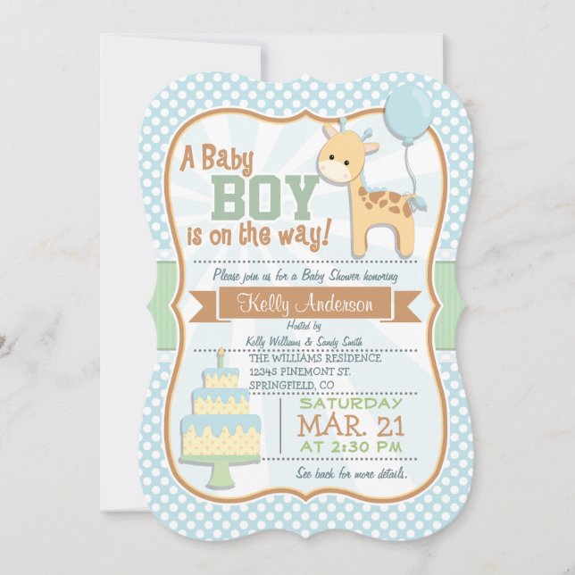 Baby Boy Giraffe, Pastel Baby shower Invitation (Devant)