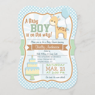 Baby Boy Giraffe, Pastel Baby shower Invitation