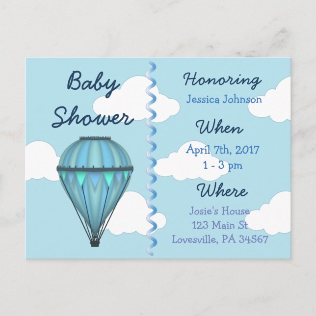 Baby Boy Hot Air Balloon Baby shower Invitation (Devant)