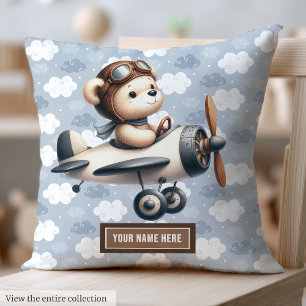 Baby Boy Nursery Blue Brown Teddy Bear Coussin