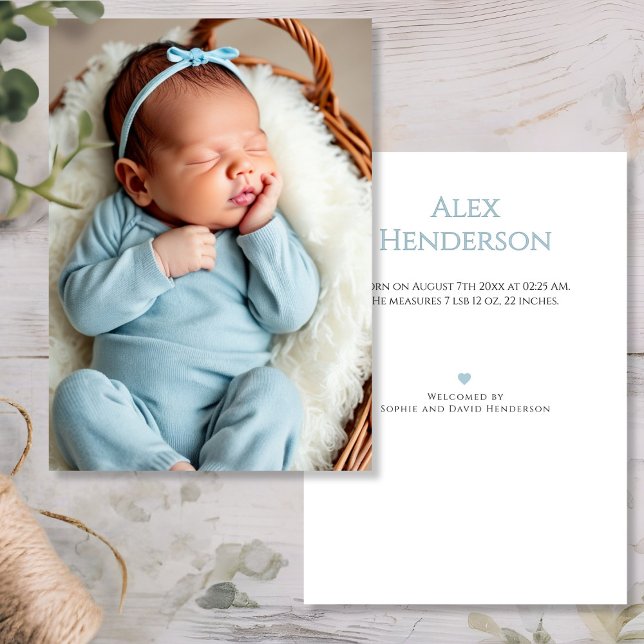 Baby Boy Photo Carte Faire-part de naissance bleue (Baby Boy Photo Blue Birth Announcement Card, double sided)
