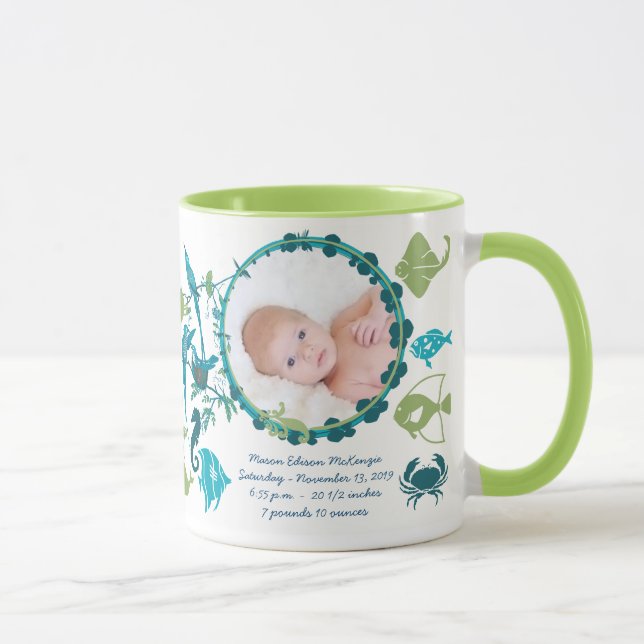 Baby Boy Photo Mug Baby Stats mignons Oiseaux (Droite)