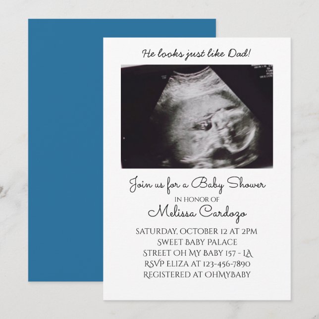 Baby Boy Photo Ultrasound Baby shower Invitation (Devant / Derrière)