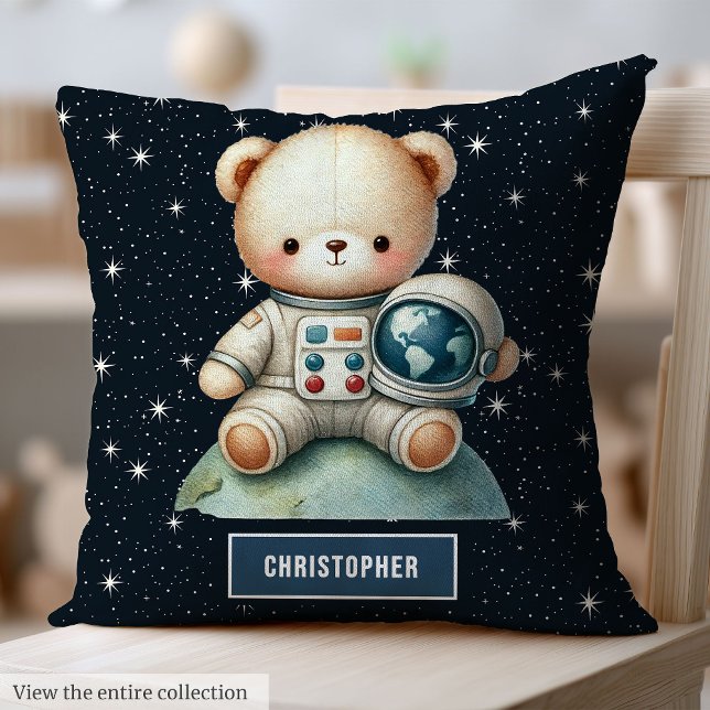 Baby Boy Room Coussin avec l'astronaute Teddy Bear (Baby Boy Room Pillow with Astronaut Teddy Bear Print)