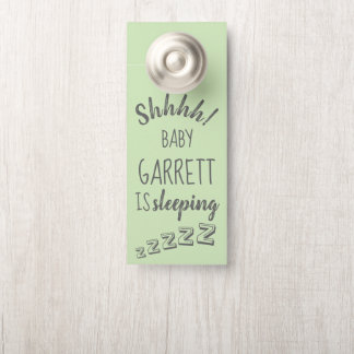 Baby Boy Shhh Affichette de porte vert dormant