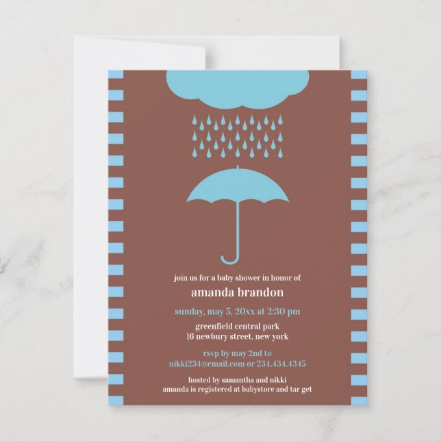 Baby Boy Shower Blue Umbrella Invitation (Devant)