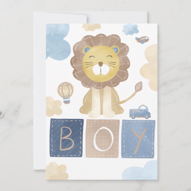 Baby Boy Shower Cute Lion Invitation (Dos)