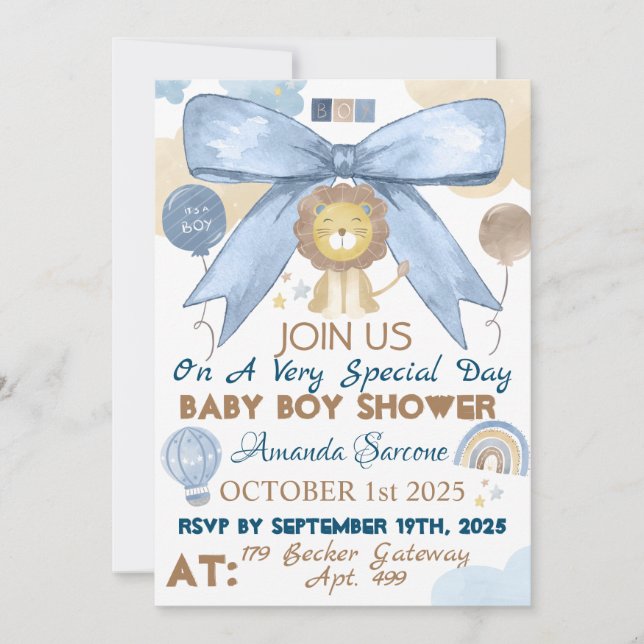 Baby Boy Shower Cute Lion Invitation (Devant)
