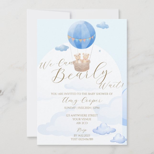 Baby Boy Shower Invitation Blue Bear Thème (Devant)