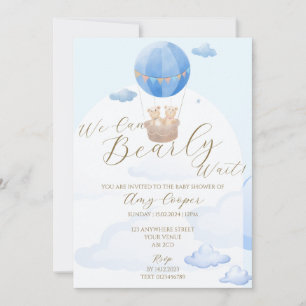 Baby Boy Shower Invitation Blue Bear Thème