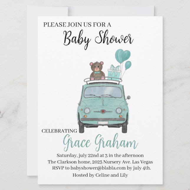 Baby Boy Shower invitation Fiat 500 (Devant)