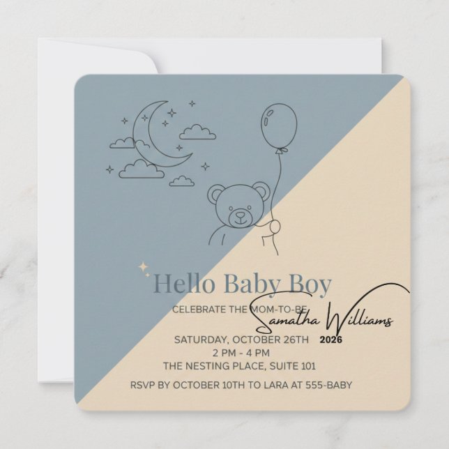  Baby Boy Shower Invitation | Modern Pastel Custom (Devant)