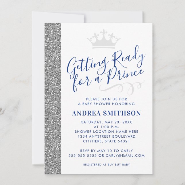 Baby Boy Shower Silver Prince Invitation (Devant)