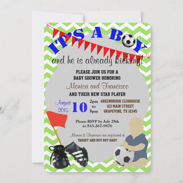 Baby Boy Soccer Baby shower Invitation (Devant)