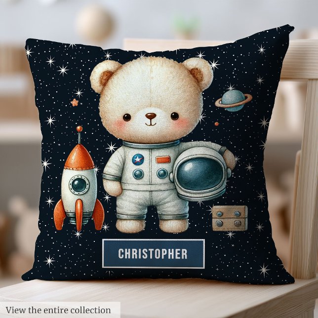 Baby Boy Space Coussin avec nom personnalisé Teddy (Baby Boy Space Pillow with Custom Name Teddy Bear)