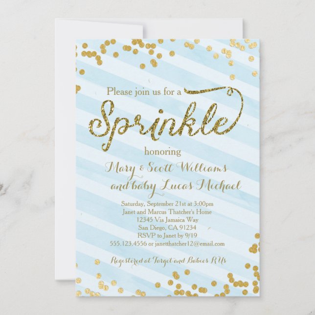 Baby Boy Sprinkle Douche Invitation or bleu (Devant)