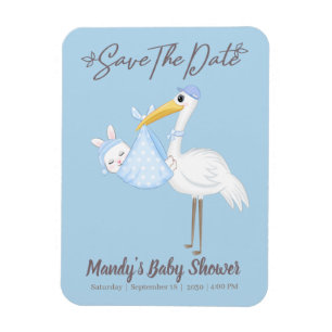 Baby Boy Stork Blue Shower Save the Date Magnet