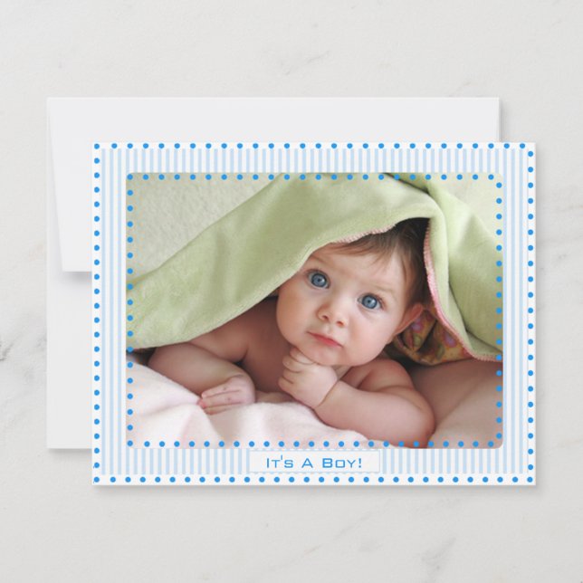 Baby Boy Stripes & Dots Baby Picture Faire-part (Devant)
