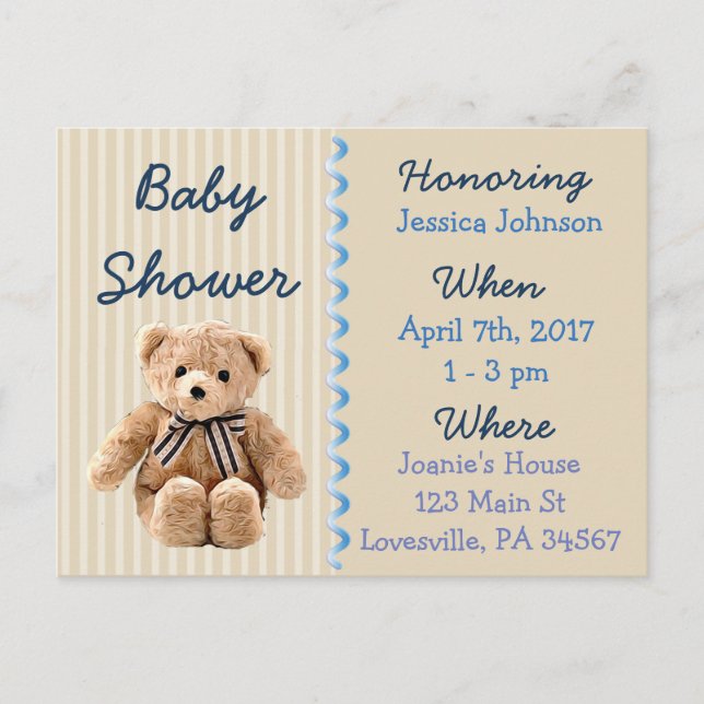 Baby Boy Teddy Bear Baby shower bleu Invitation (Devant)