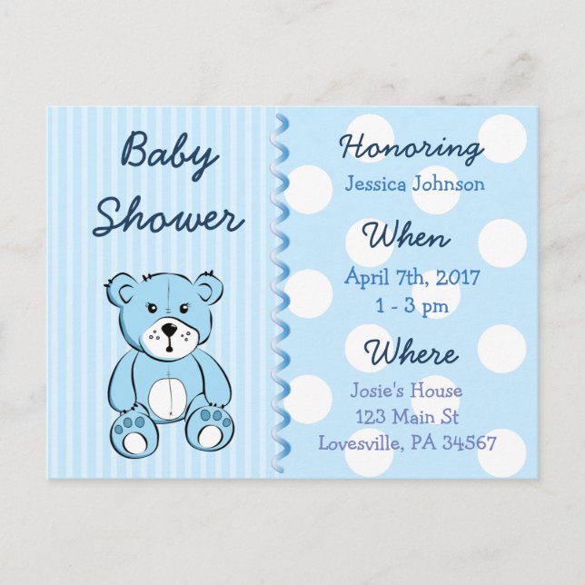 Baby Boy Teddy Bear Baby shower Invitation (Devant)
