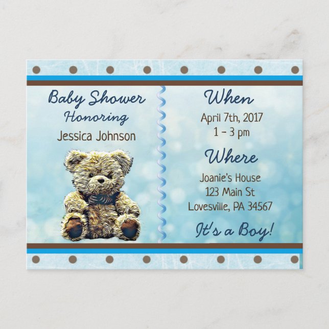 Baby Boy Teddy Bear Baby shower Invitation (Devant)