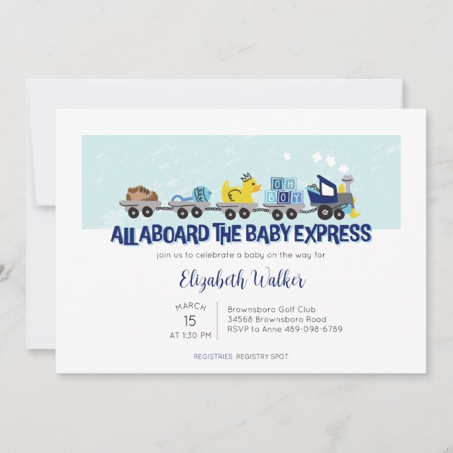 Baby Boy Train thème Baby shower Invitation (Devant)