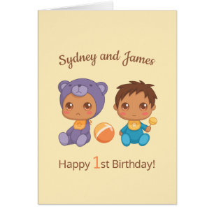 Baby Boy Twins First Birthday Names 3 Card