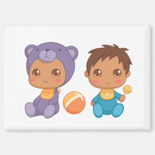 Baby Boy Twins Purple Bear Jumpsuit Magnet