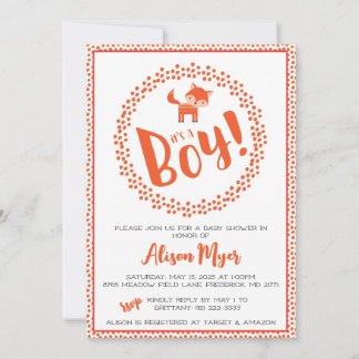 Baby Boy Woodland Fox Baby shower Invitation