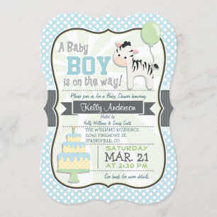 Baby Boy Zebra, Invitation Baby shower Pastel