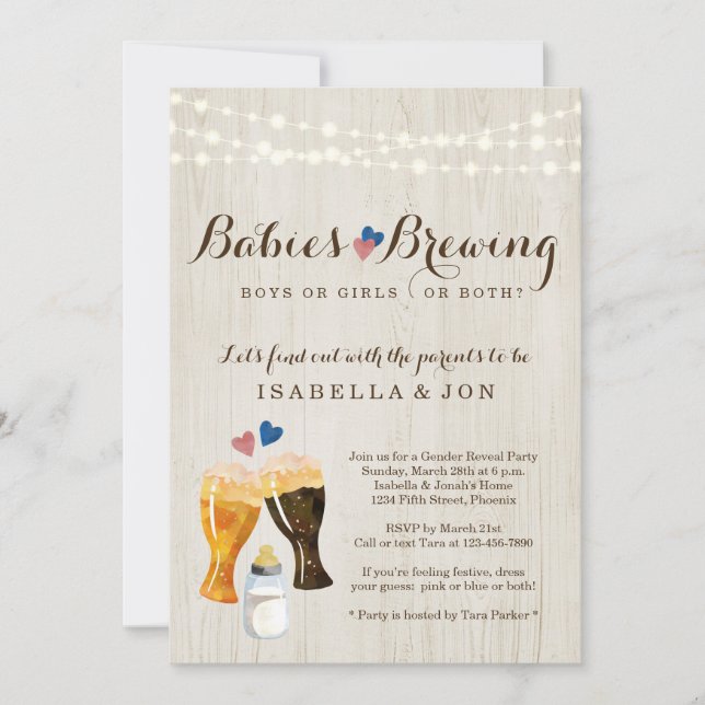 Baby Brewing Twins Genre Revela Party Invitation (Devant)