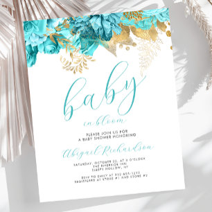 Baby Budget en Fleur Invitation Baby Shower Turquo
