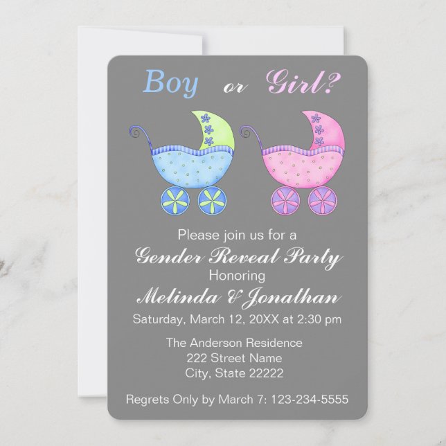 Baby Buggy Carriage Genre Reveal Party Invitation (Devant)