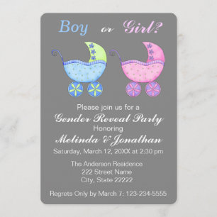 Baby Buggy Carriage Genre Reveal Party Invitation
