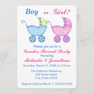 Baby Buggy Carriage Genre Reveal Party Invitation
