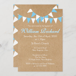 Baby Bunting Baptême Bleu Christening Invitation
