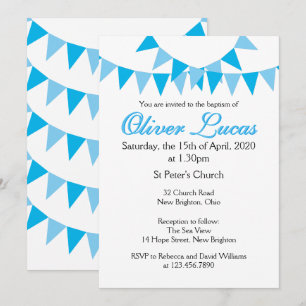 Baby Bunting Baptême Bleu Christening Invitation