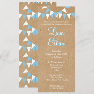 Baby Bunting Baptême Bleu Christening Invitation