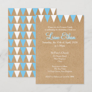 Baby Bunting Baptême Bleu Christening Invitation