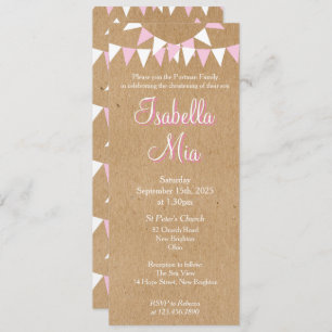 Baby Bunting Pink Baptême Christening Invitation