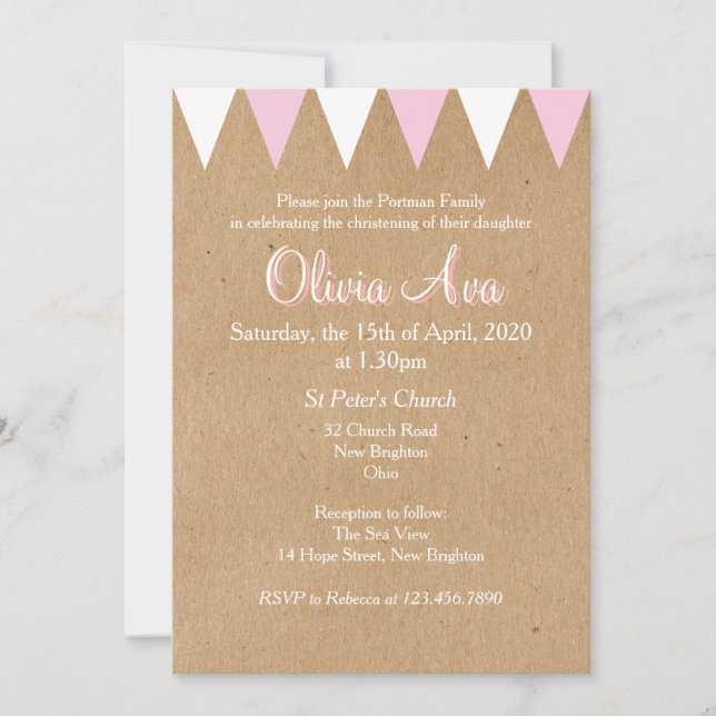 Baby Bunting Pink Baptême Christening Invitation (Devant)
