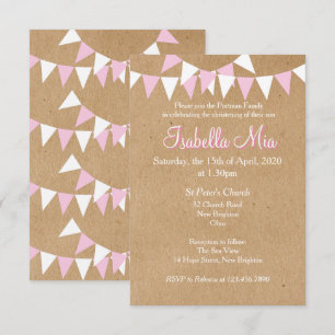 Baby Bunting Pink Baptême Christening Invitation