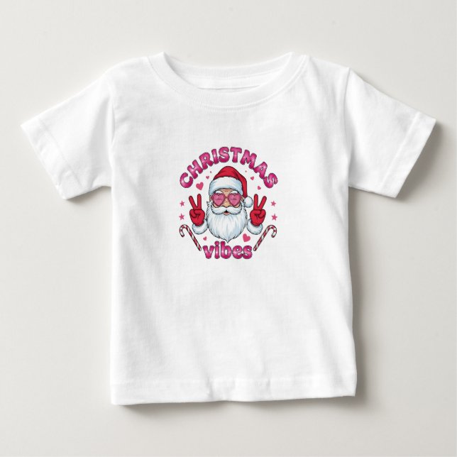 Baby Christmas Vibes T-Shirt |Toddler Groovy Santa (Devant)