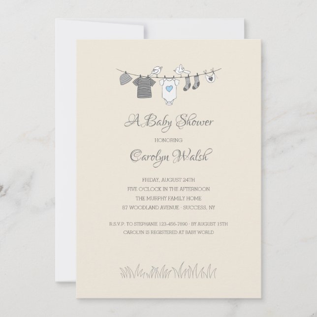 Baby Clothesline Boy Baby shower Invitation (Devant)